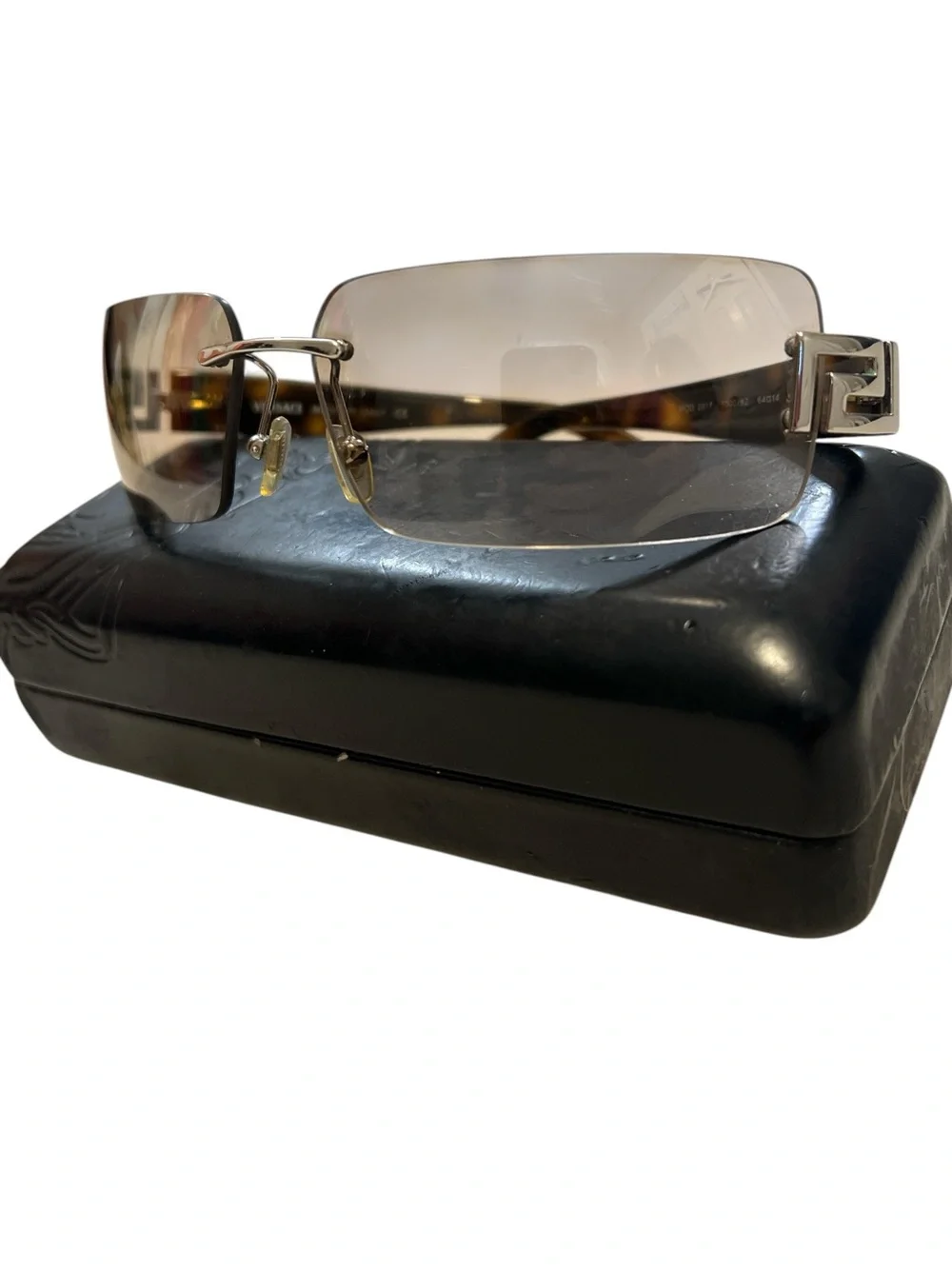 Authentic Versace MOD 2017-B 1000/8Z Rimless Sunglasses Tortoise Silver Y2K 64-1
